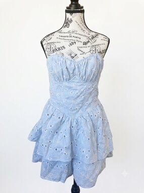 Altar'd State Periwinkle Light Blue Cotton Embroidered  Strapless Romper NWT